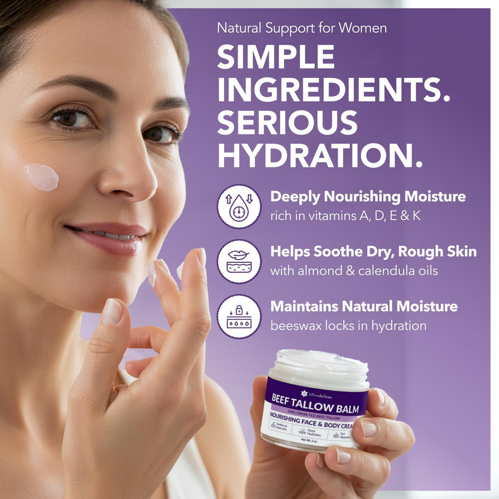 Intimate Rose calendula balm application suggests calming relief for redness or irritation.