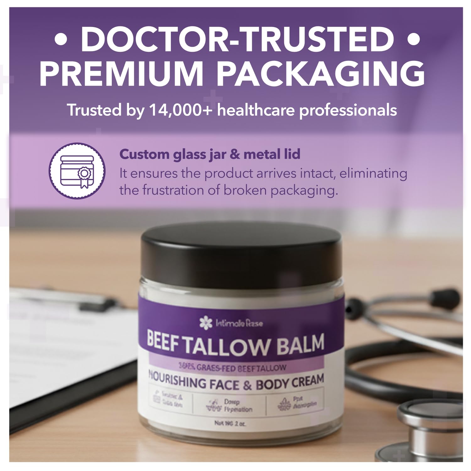 Intimate Rose beef tallow balm used in daily face care routine with lightweight texture.
