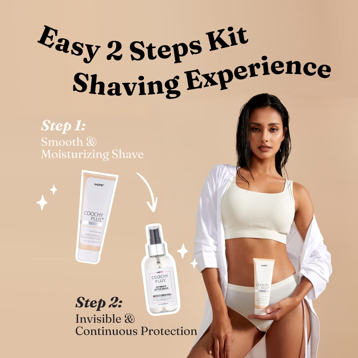 IntiMD Coochy Plus after-shave mist bottle for post-shave refresh and hydration.