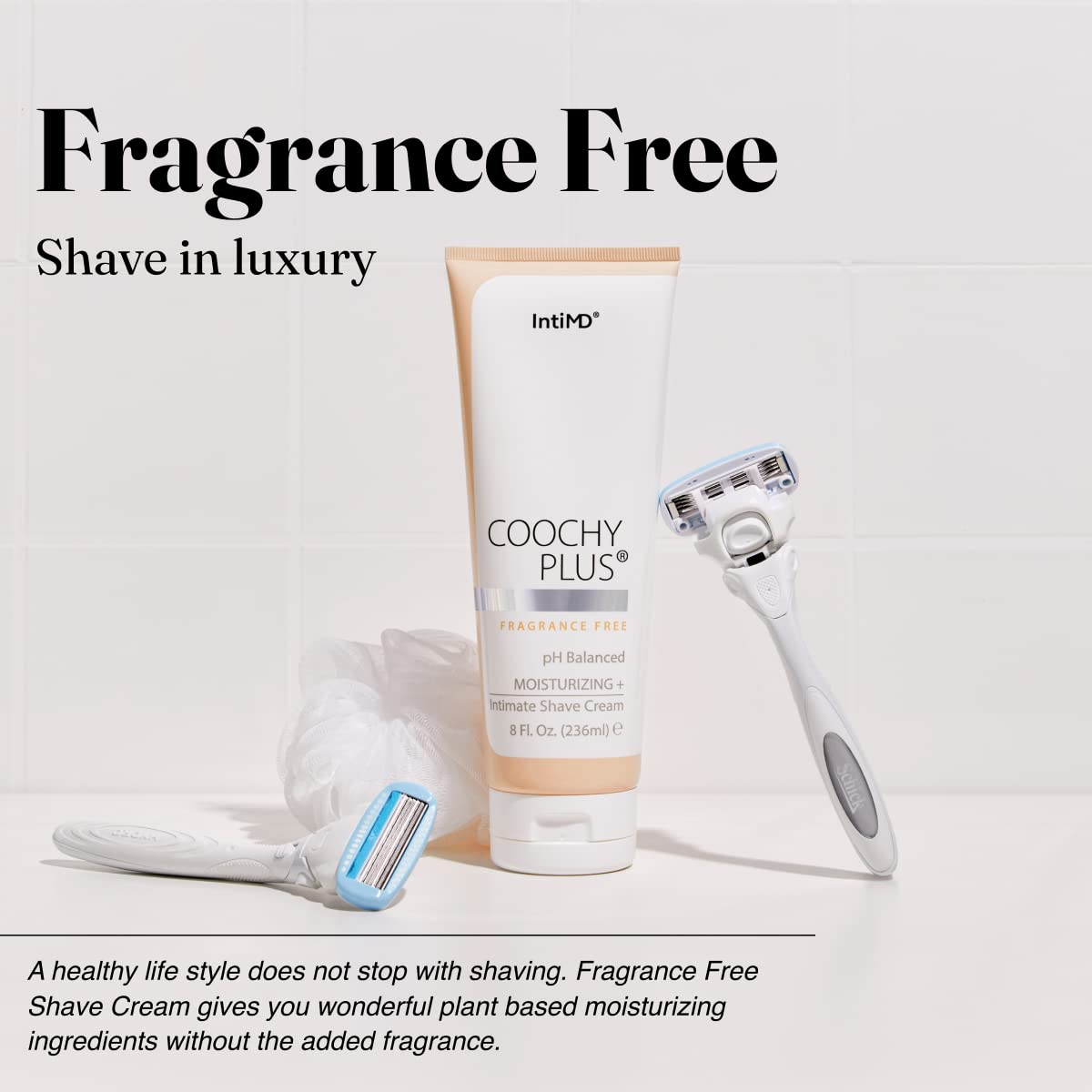 IntiMD Coochy Plus fragrance-free label emphasizes absence of artificial scents and additives.