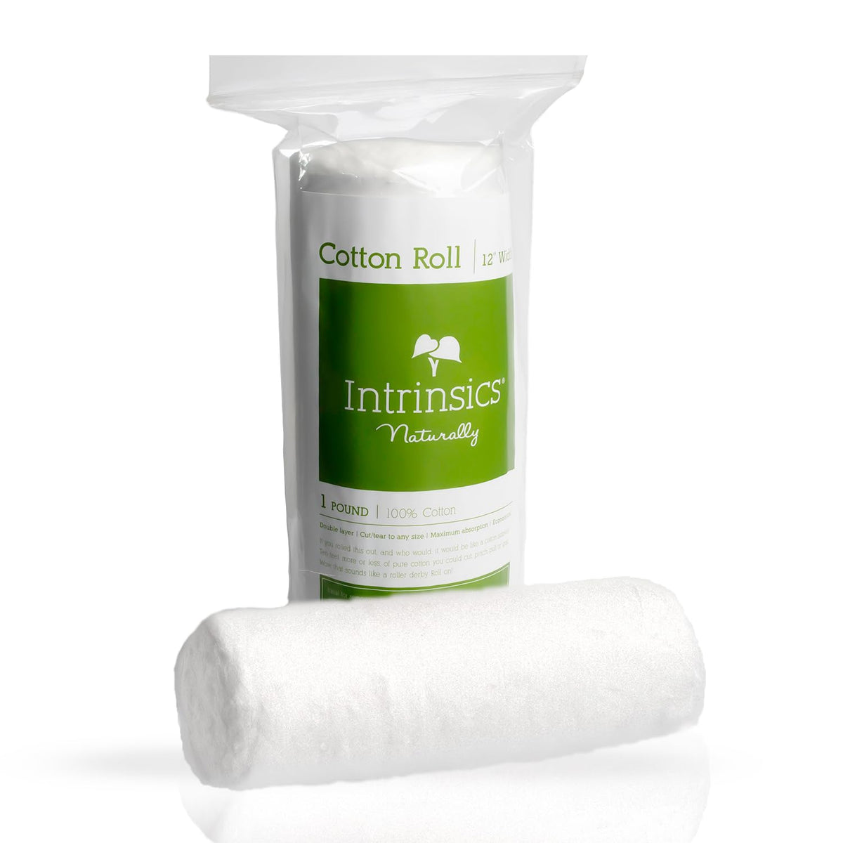 Intrinsics 12in-wide cotton roll with customizable cuts for facial treatments and makeup removal.