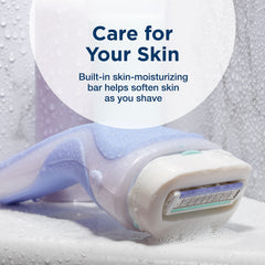 INTUITION four-blade cartridge closeup delivers a close, smooth shave with contour hugging.