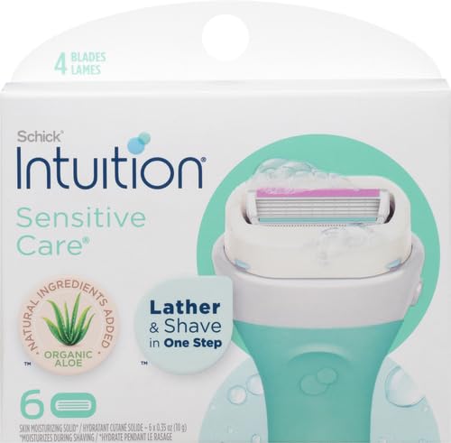 INTUITION Schick sensitive-care cartridge close-up highlighting 4 blades