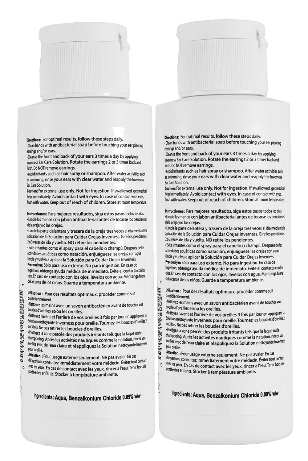 Inverness after piercing ear care bottle back view for easy daily maintenance