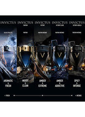 Invictus by Paco Rabanne bottle side highlights sporty silhouette ideal for active wear.