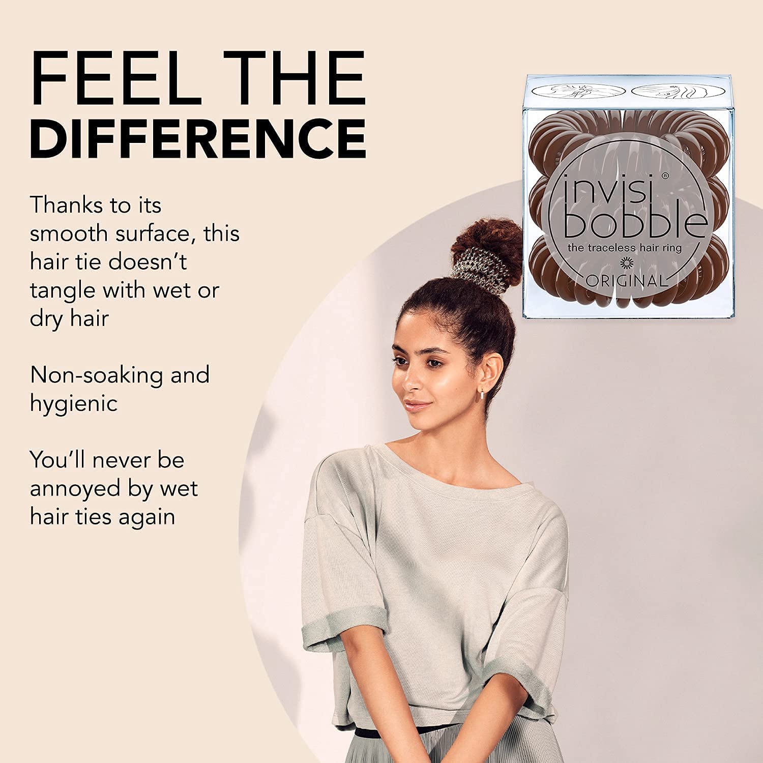 invisibobble Original pretzel brown worn as bracelet blends style with hair control