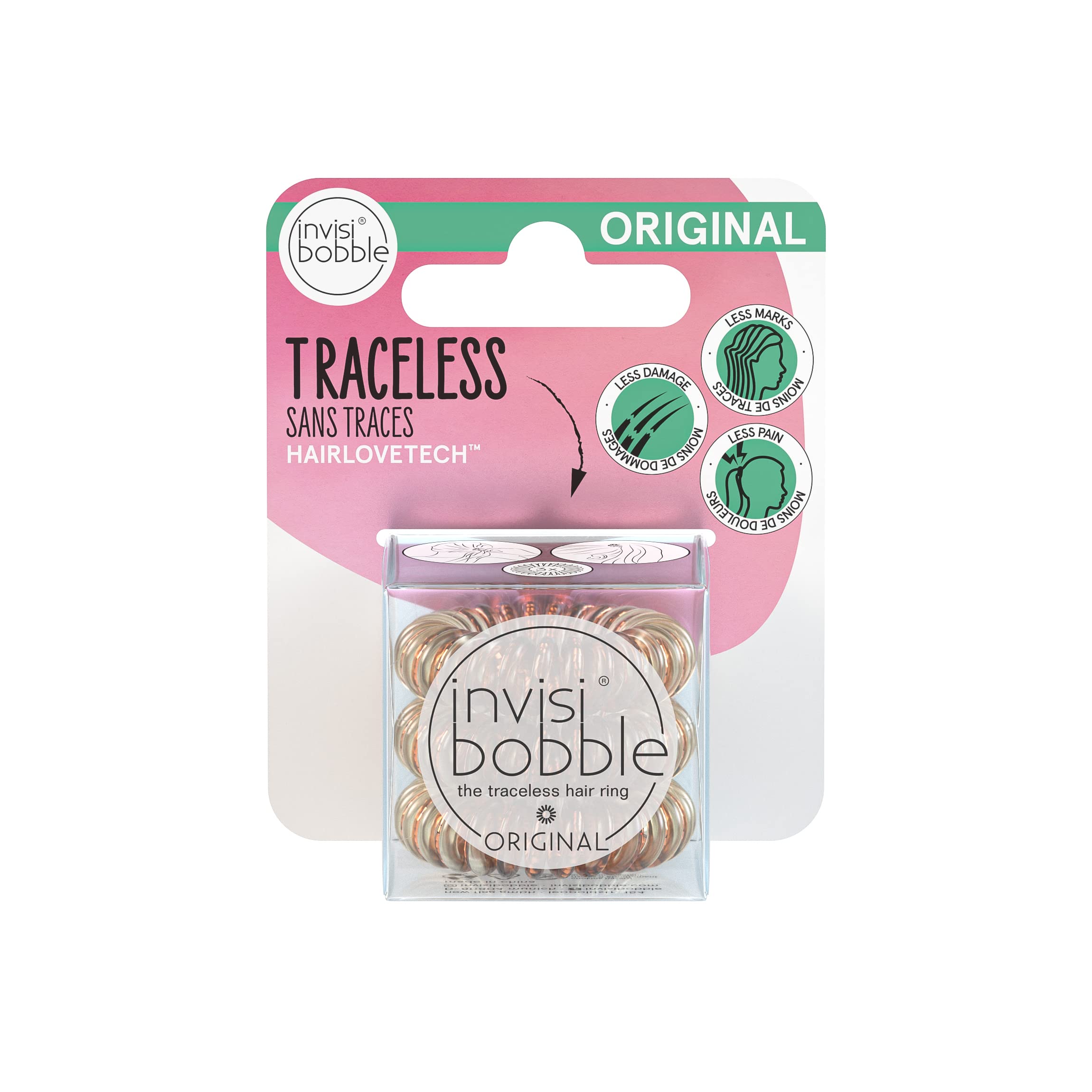 invisibobble Original Time to Shine Bronze Me Pretty closeup showing secure hold without snagging