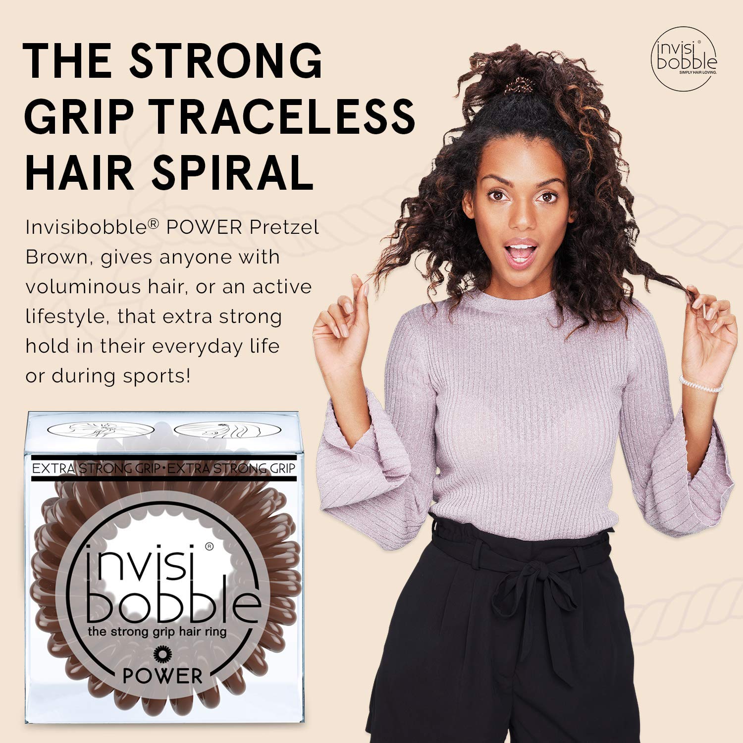 invisibobble Power Traceless Pretzel Brown ponytail fit demonstrates kink-free hold