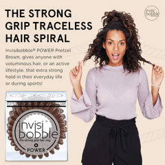invisibobble Power Traceless Pretzel Brown ponytail fit demonstrates kink-free hold