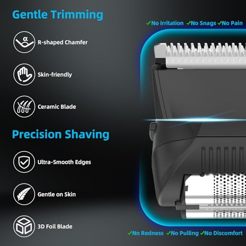 INVJOY manscape body trimmer LED light on during grooming.