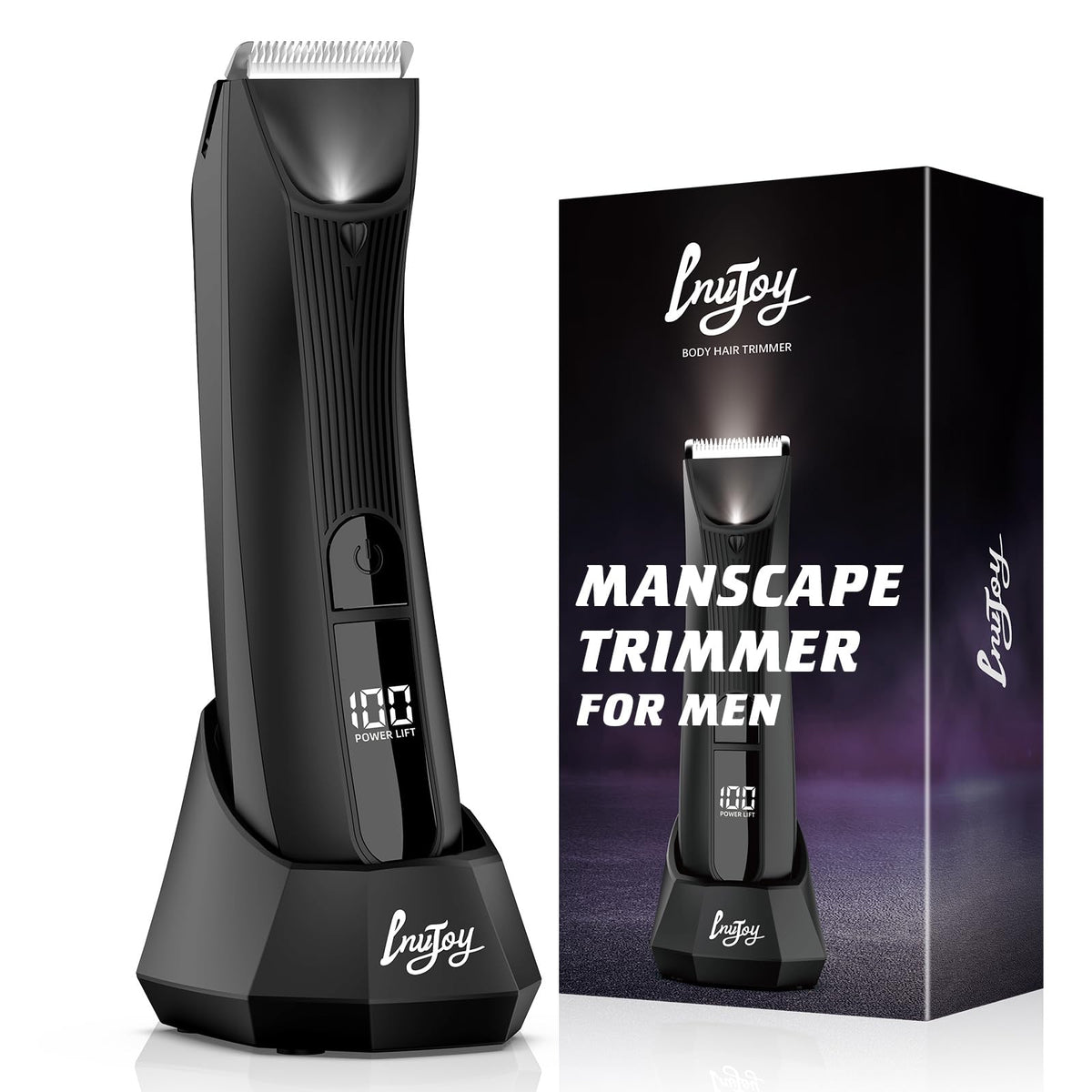 INVJOY Manscape Trimmer front view with ergonomic grip for precise groin grooming.