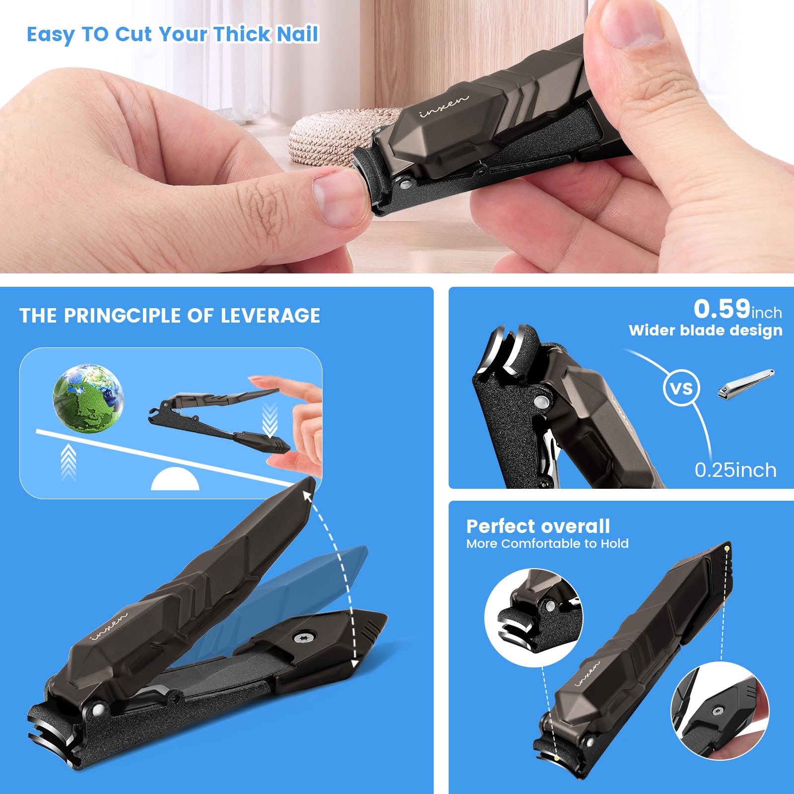 INXEN nail clippers 15mm curved blade delivers precise cuts