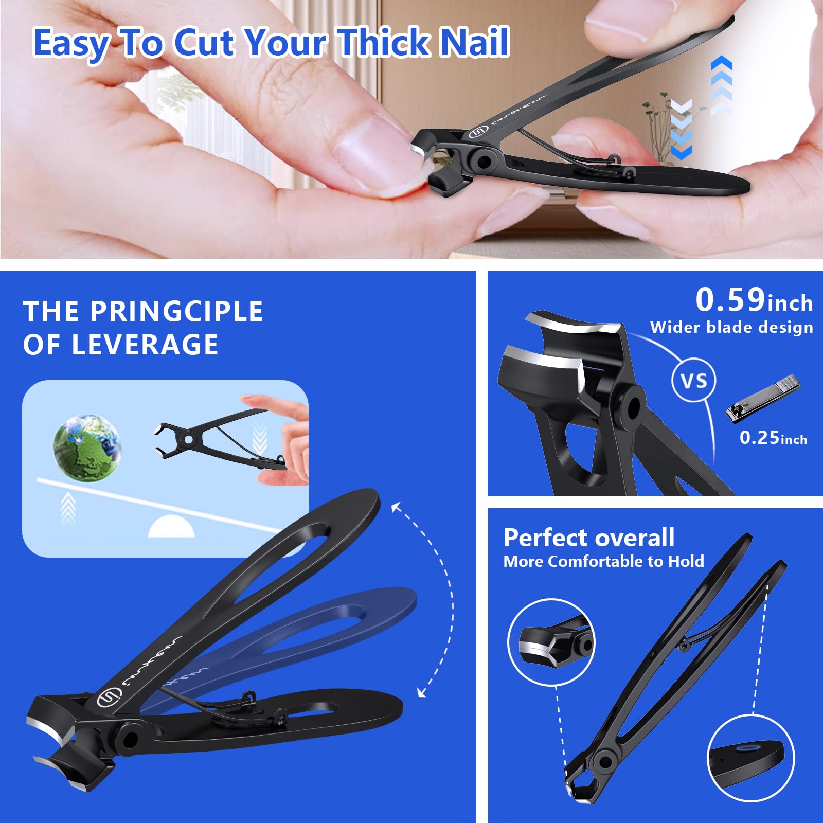 INXEN toenail clippers anti-slip handle provides secure grip.