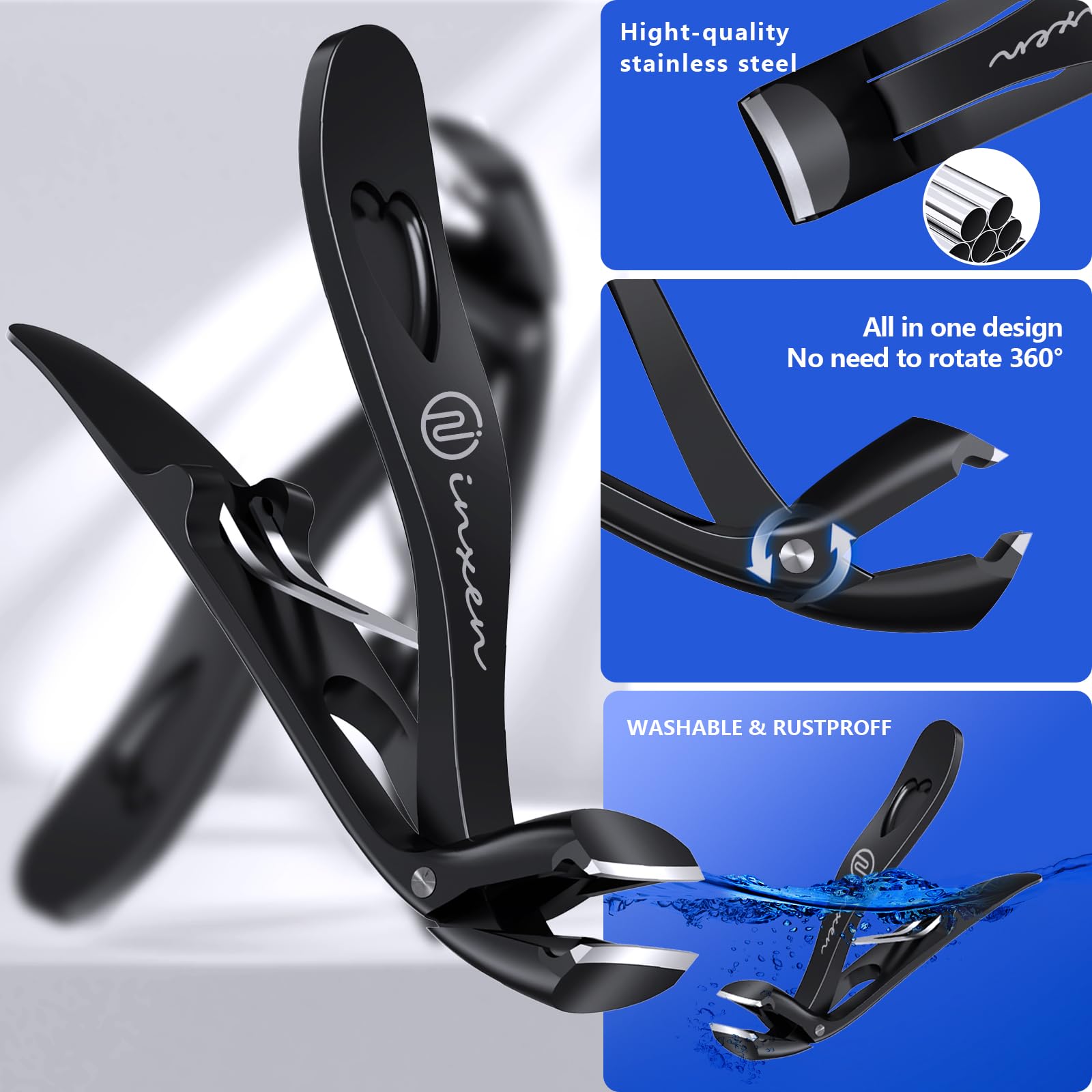 INXEN toenail clippers curved blade for accurate cuts.