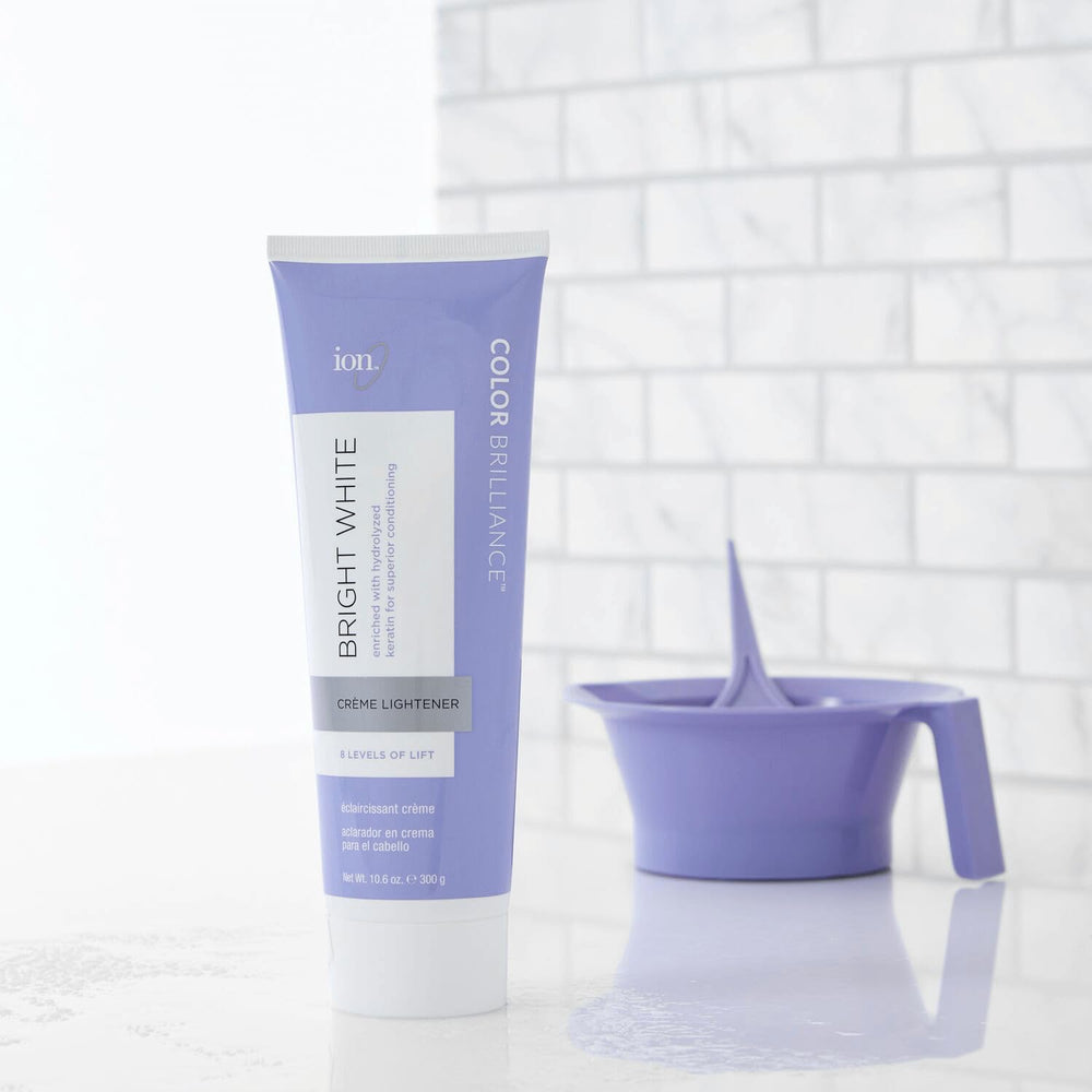 Ion Bright White Creme Lightener provides salon-grade root-to-tip lightening for home use
