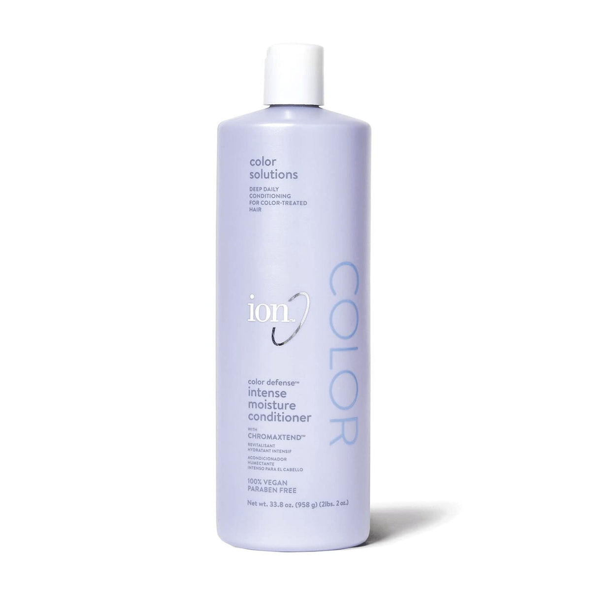 Ion Color Defense Intense Moisture Conditioner bottle promotes color protection for hair.
