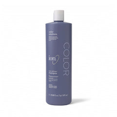 ion Color Defense Shampoo bottle close-up showing vegan, color-treated hair care.