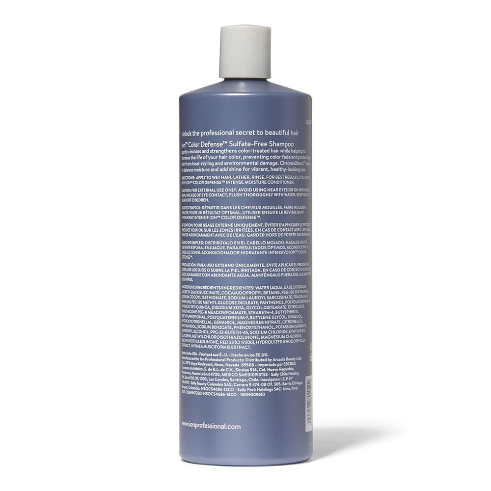 Ion Color Defense Shampoo nourishes moisture and adds shine for color-treated hair.