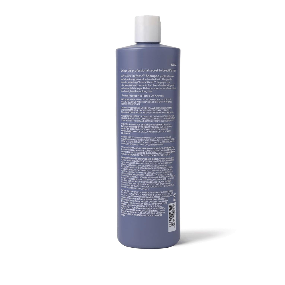 ion Color Defense Shampoo on color-treated hair showing shiny, healthy-looking results.