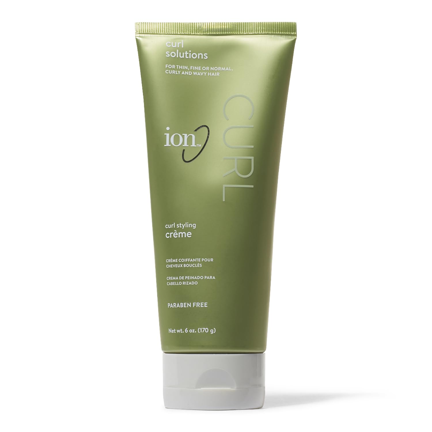 Ion Curl Solutions Styling Creme bottle demonstrating smooth, defined curls.