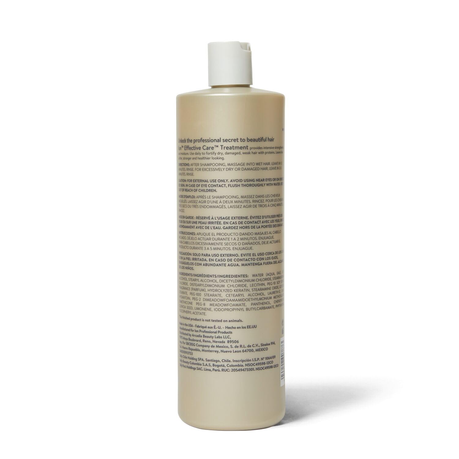 Ion Effective Care Treatment 338oz bottle close-up — creamy texture hints at hydration.