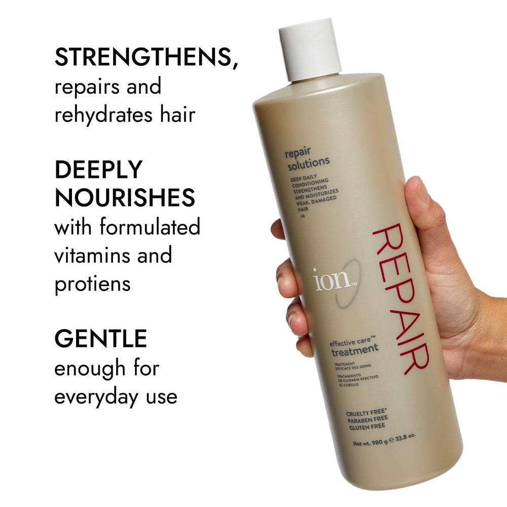 Ion Effective Care Treatment 338oz on shower shelf — gentle daily use for nourished hair.