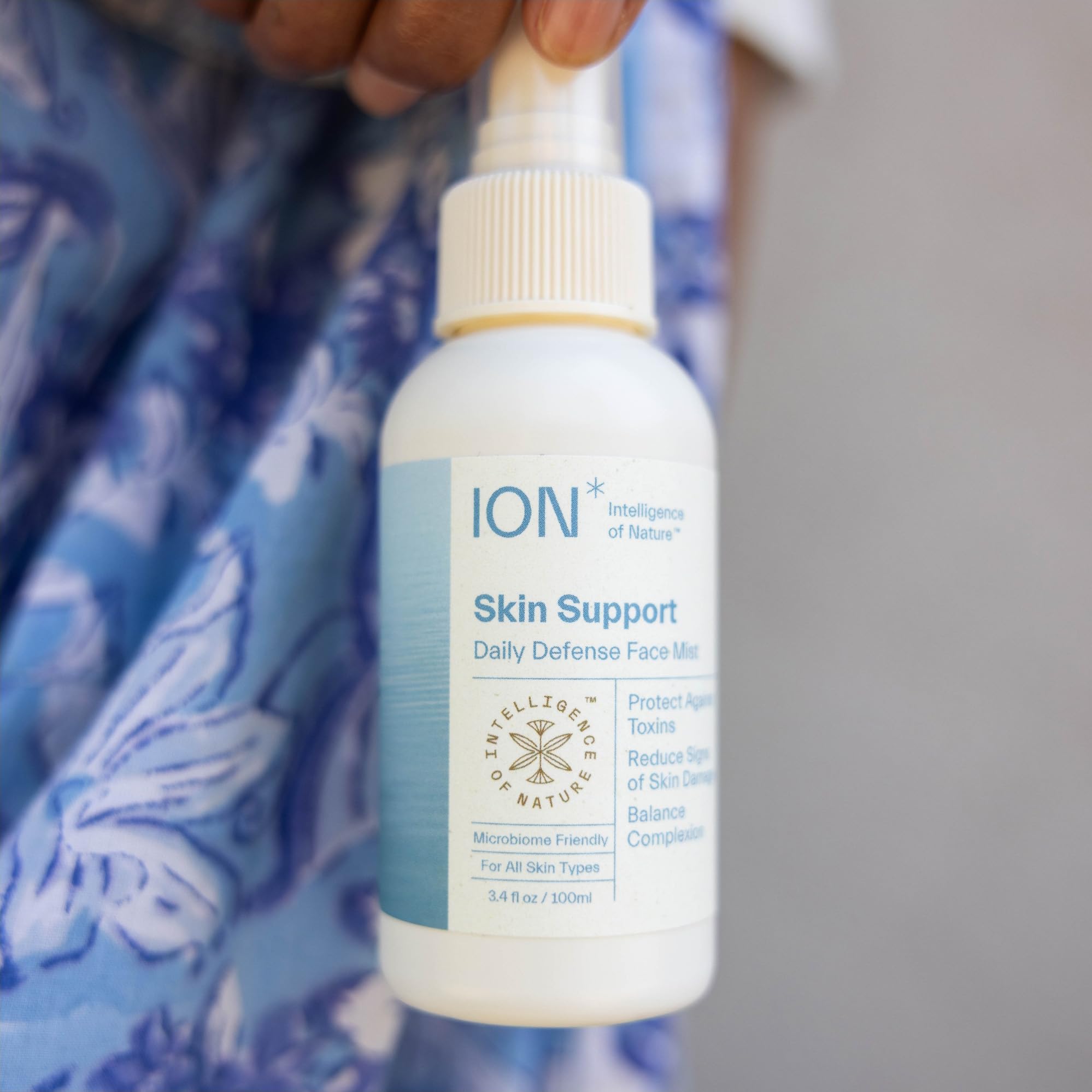 ION* Intelligence of Nature face mist spray in action delivering quick skin refresh.