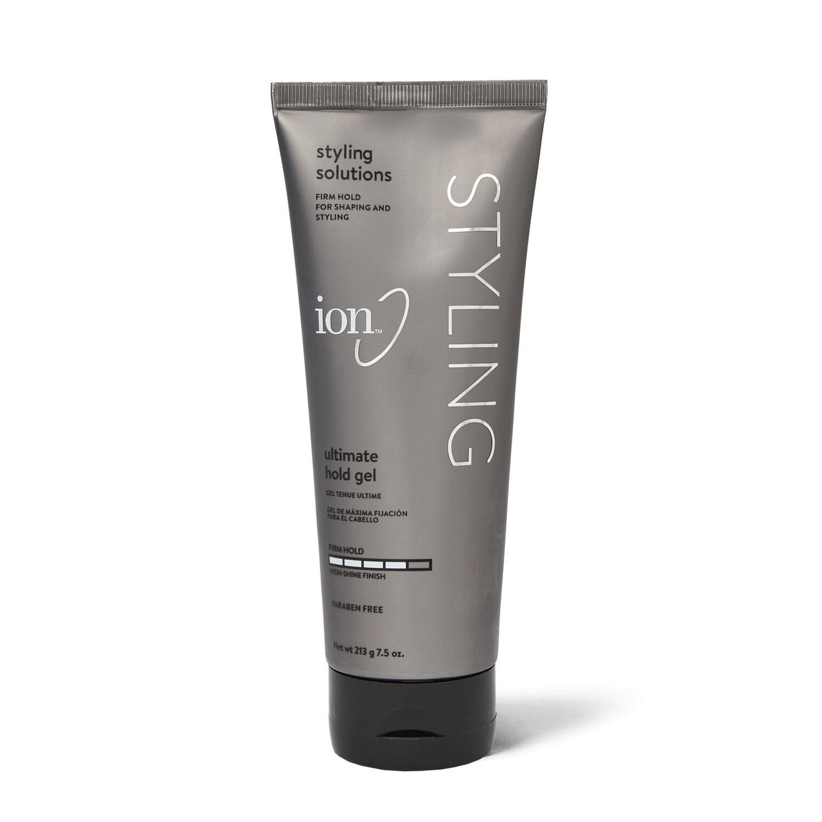 ion Styling Solutions Ultimate Hold Gel bottle provides lasting firm hold for defined styles