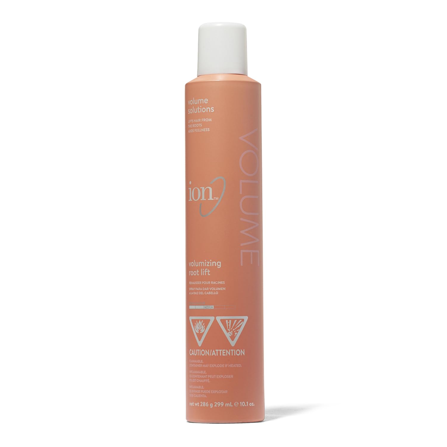 ion Volumizing Root Lift bottle closeup shows a lightweight formula for long-lasting root body.