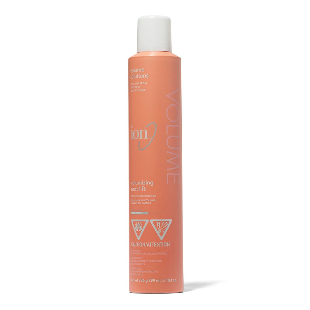 ion Volumizing Root Lift bottle closeup shows a lightweight formula for long-lasting root body.