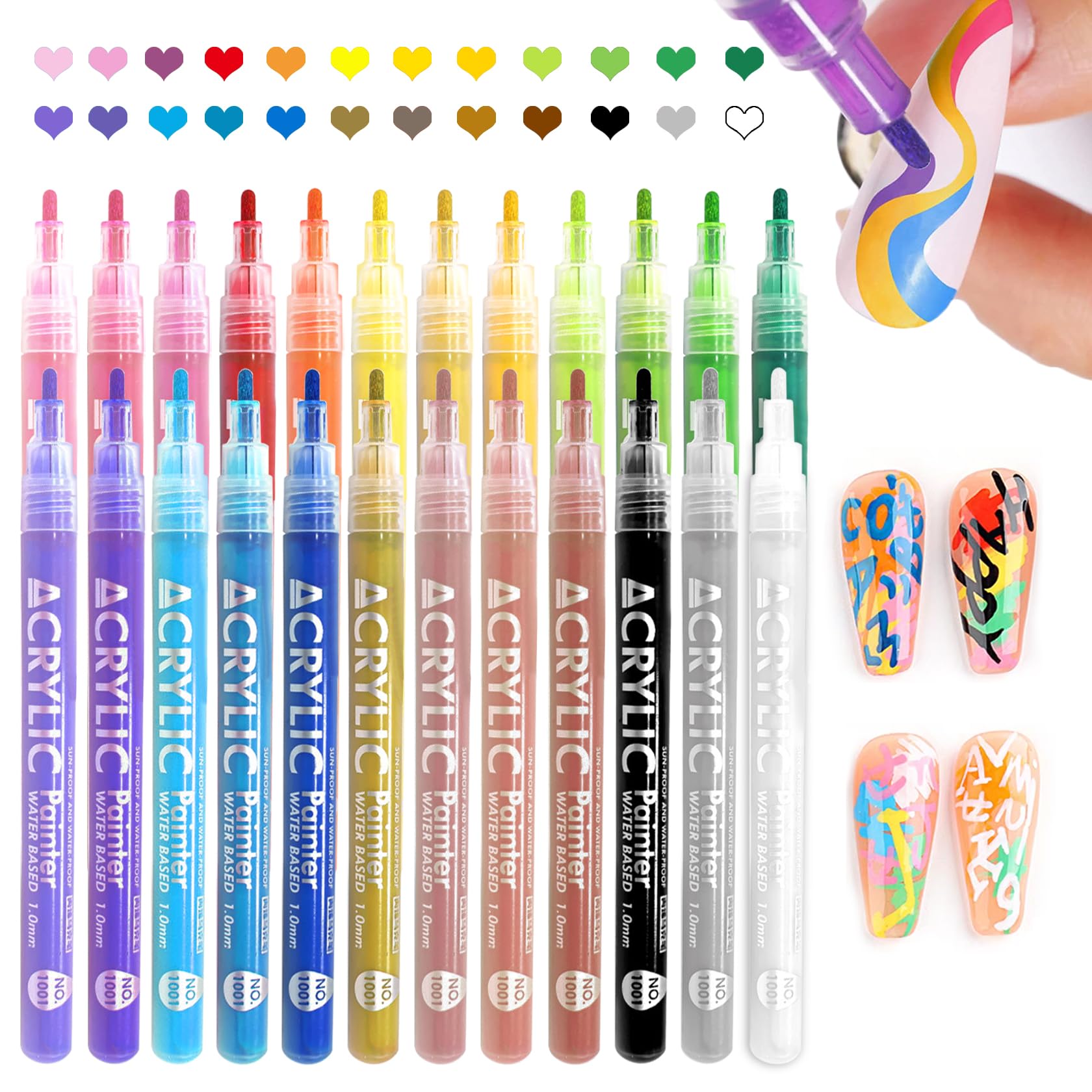IONSGAKO 24 colors nail art pens on nails enable easy DIY patterns.