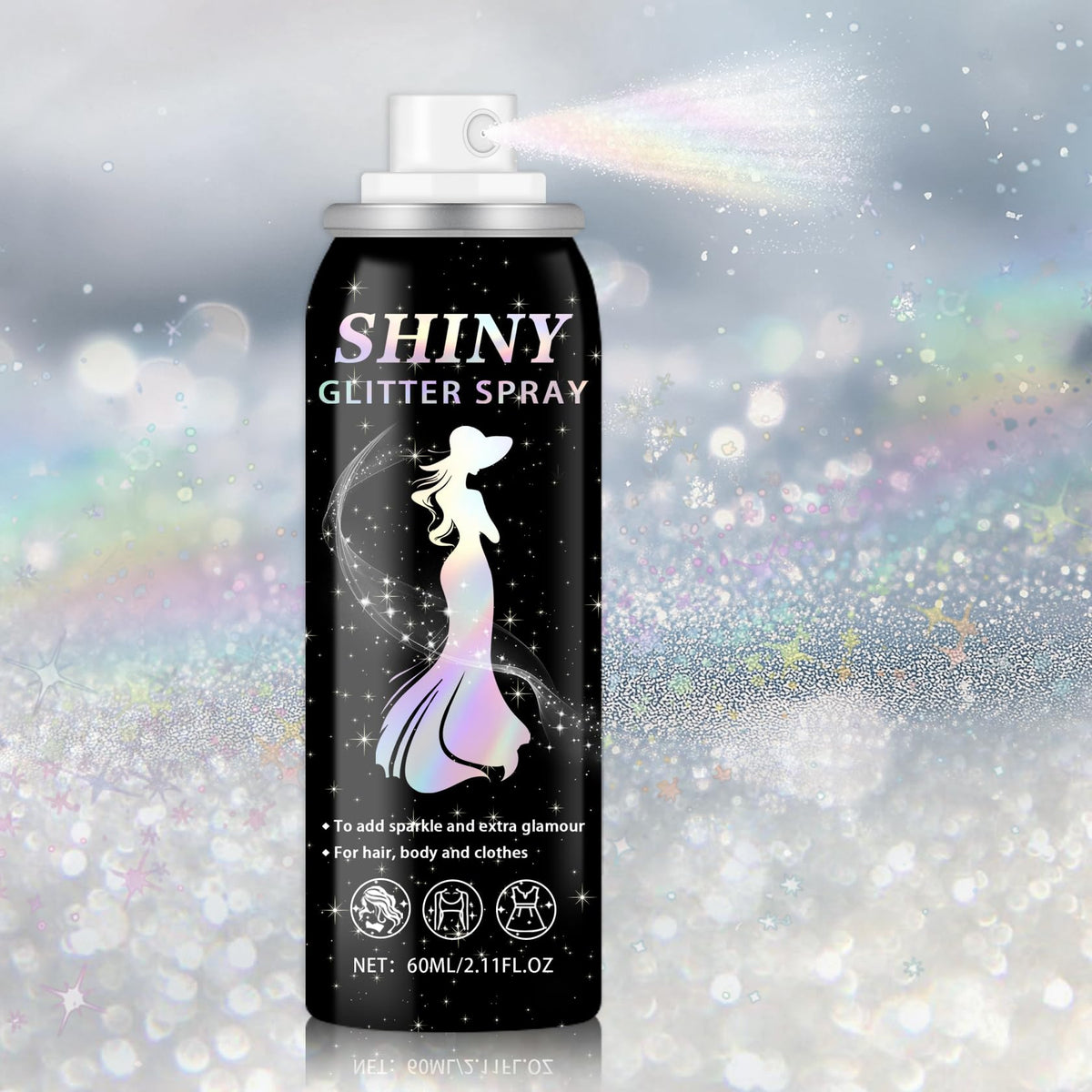 IONSGAKO body glitter spray bottle front for quick festival shimmer.