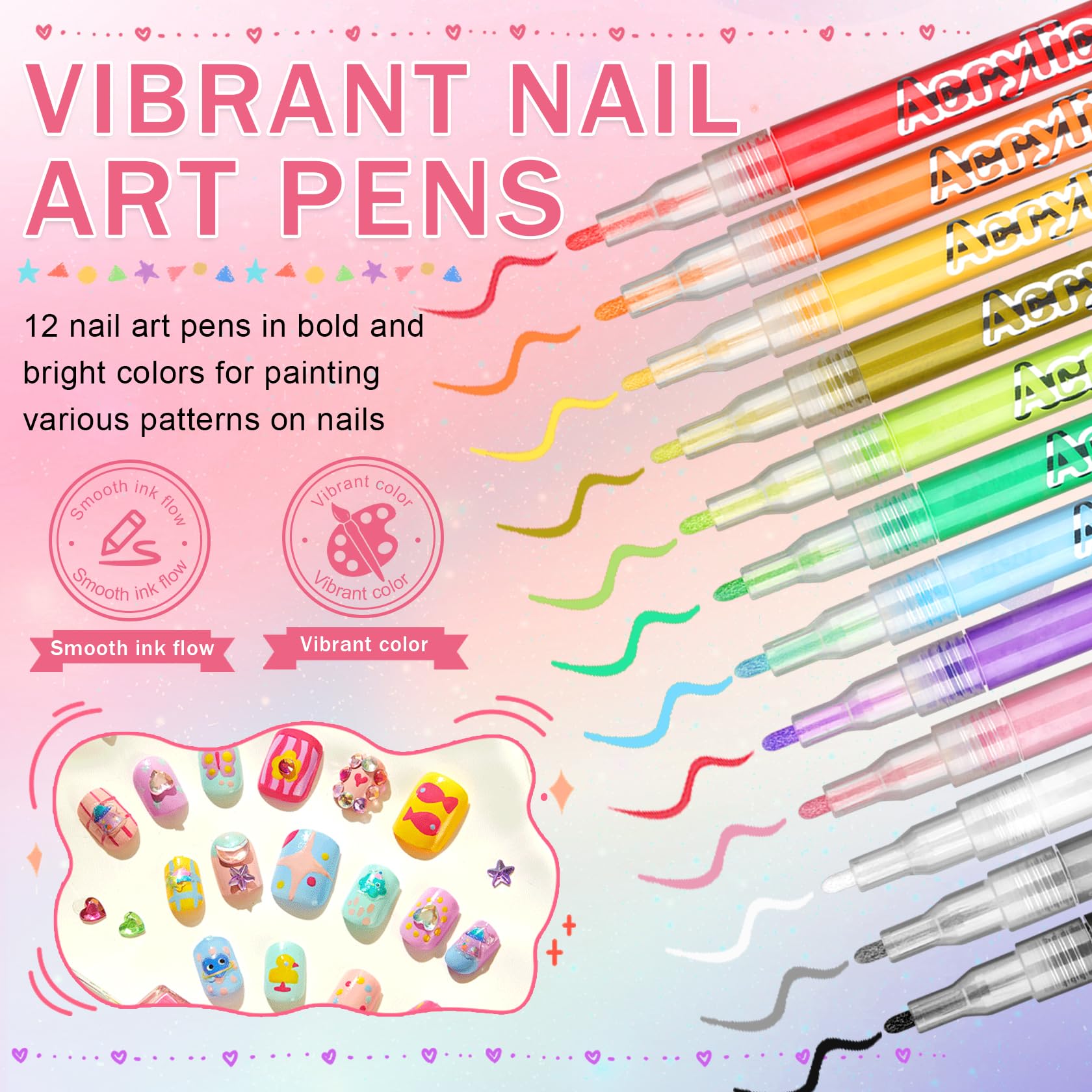 IONSGAKO nail art pens 1mm fine tip enables precise lines on nails