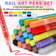 IONSGAKO nail art pens being used to draw fine lines and dots on a nail wheel.