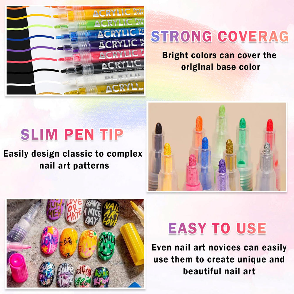 IONSGAKO quick-dry waterproof nail art pens deliver long-lasting color on nails.