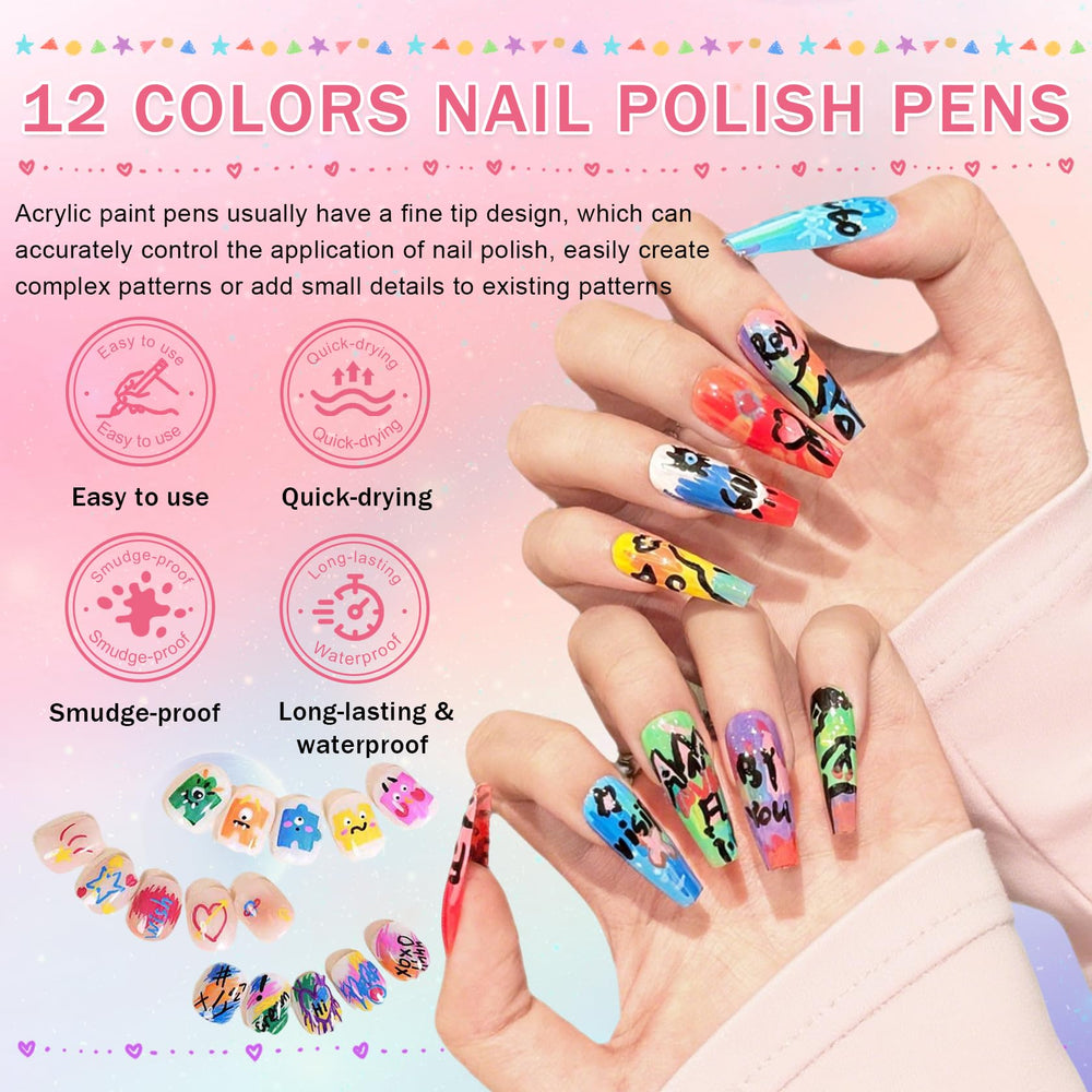 IONSGAKO quick-drying nail art pens swatches display fast color deposition