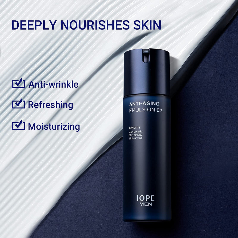 IOPE MEN BIO set daily routine image demonstrating complete skincare steps