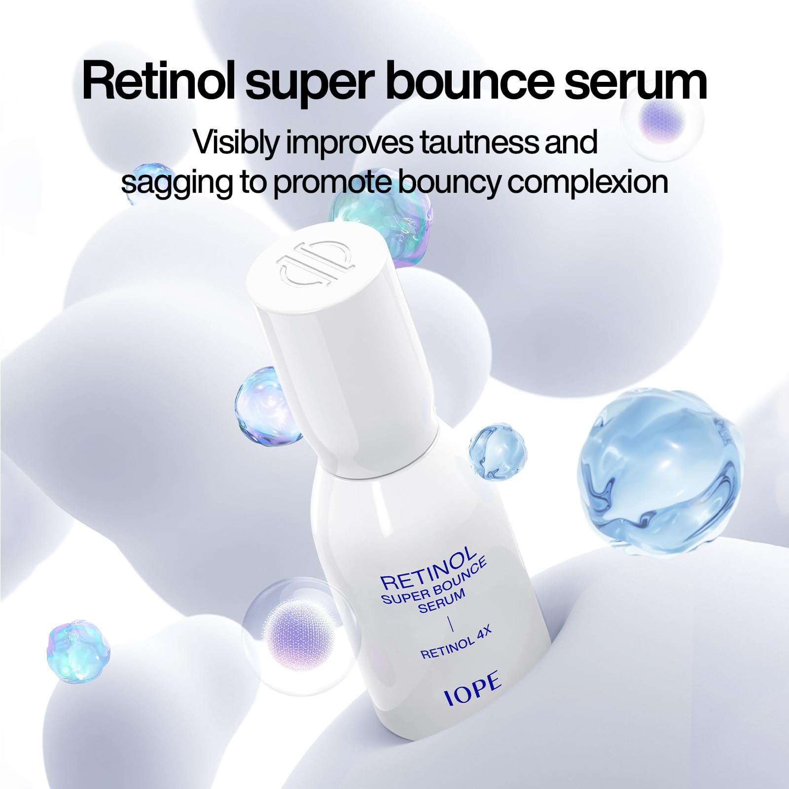 IOPE Retinol Super Bounce Serum dropper closeup for precise application.