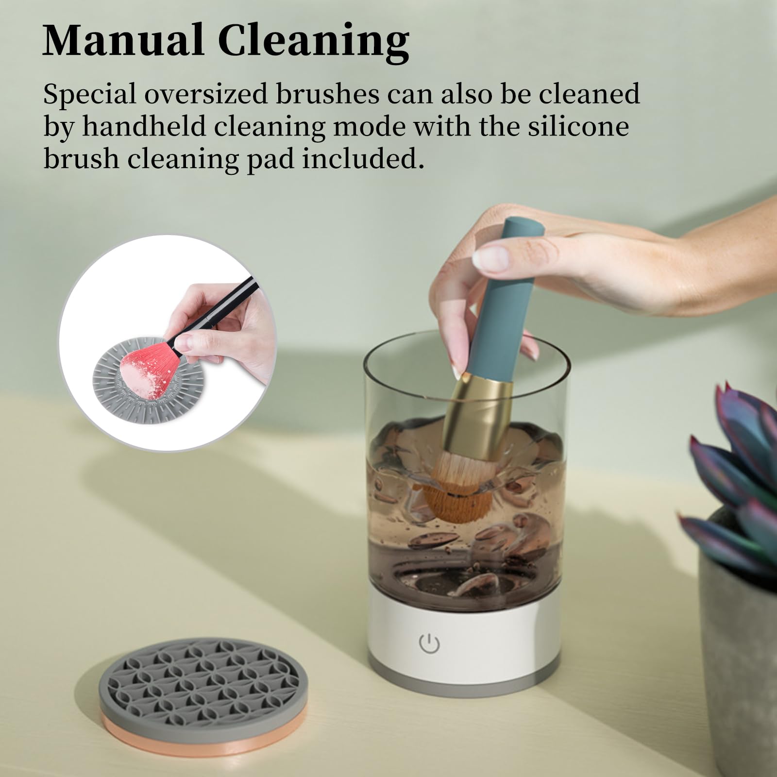 Ipalmay makeup brush cleaner handheld mode demonstrates cleaning large brushes easily