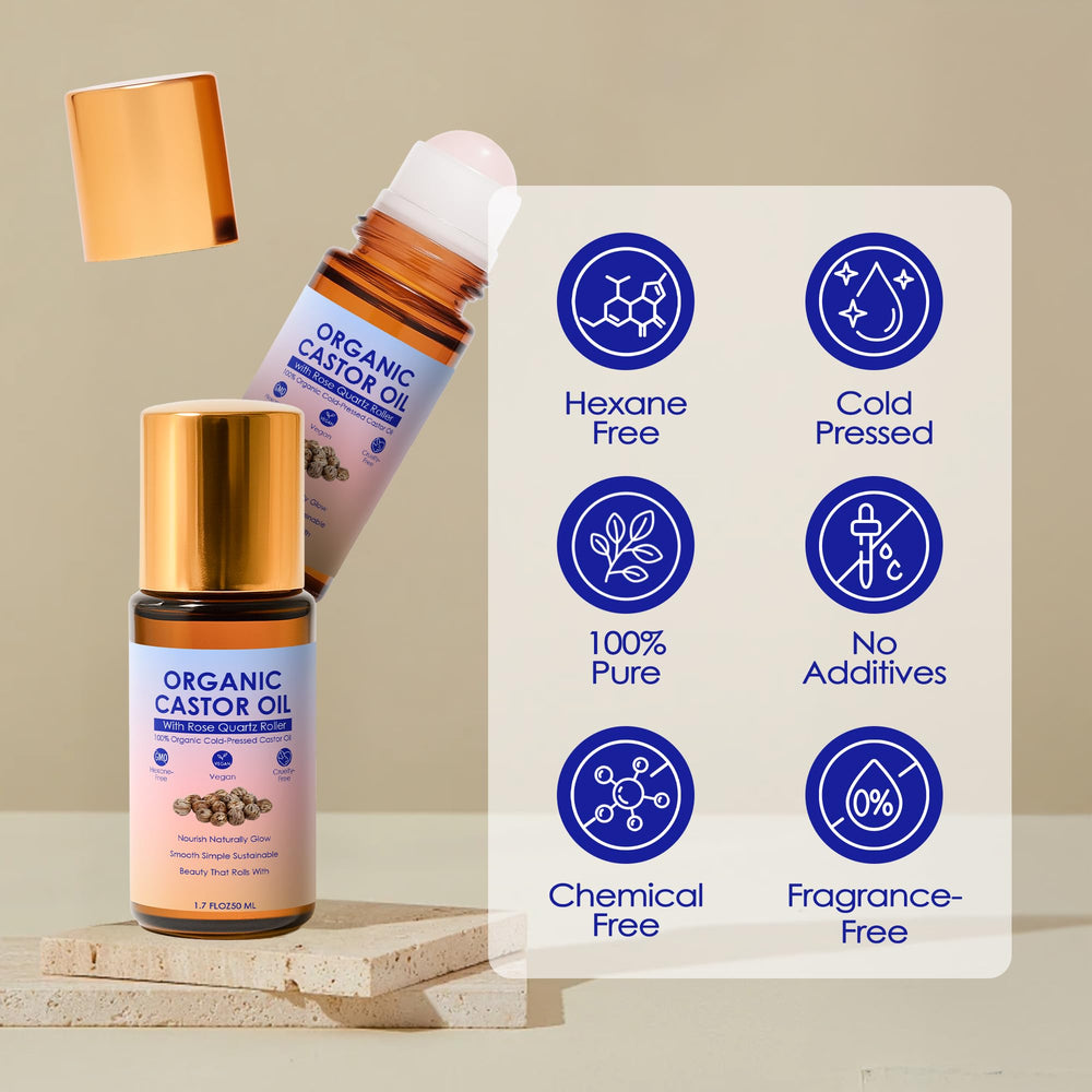 ipxkwll castor oil on eyebrows with roller cap for defined brows.