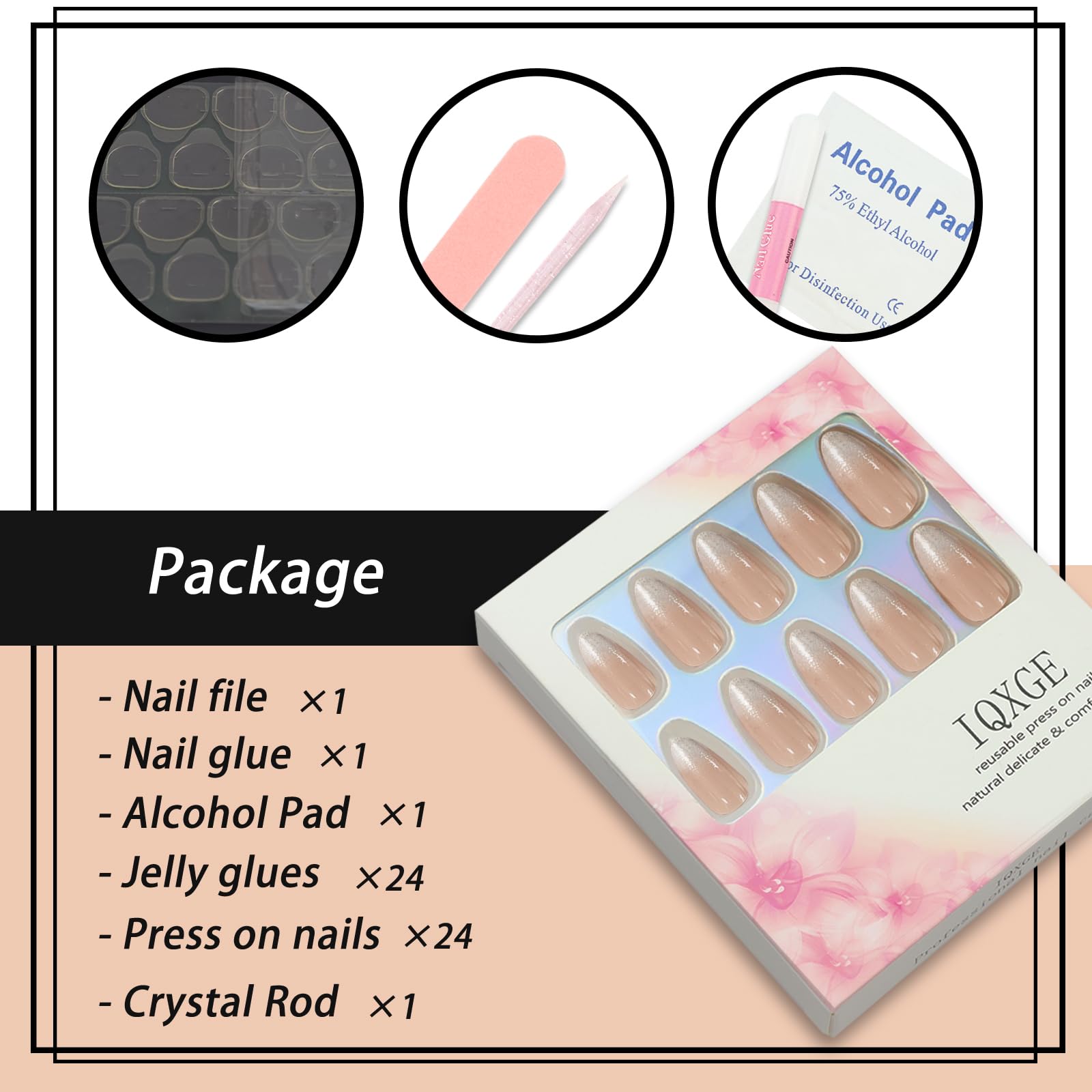 IQXGE durable acrylic press-ons resist scratches while protecting natural nails