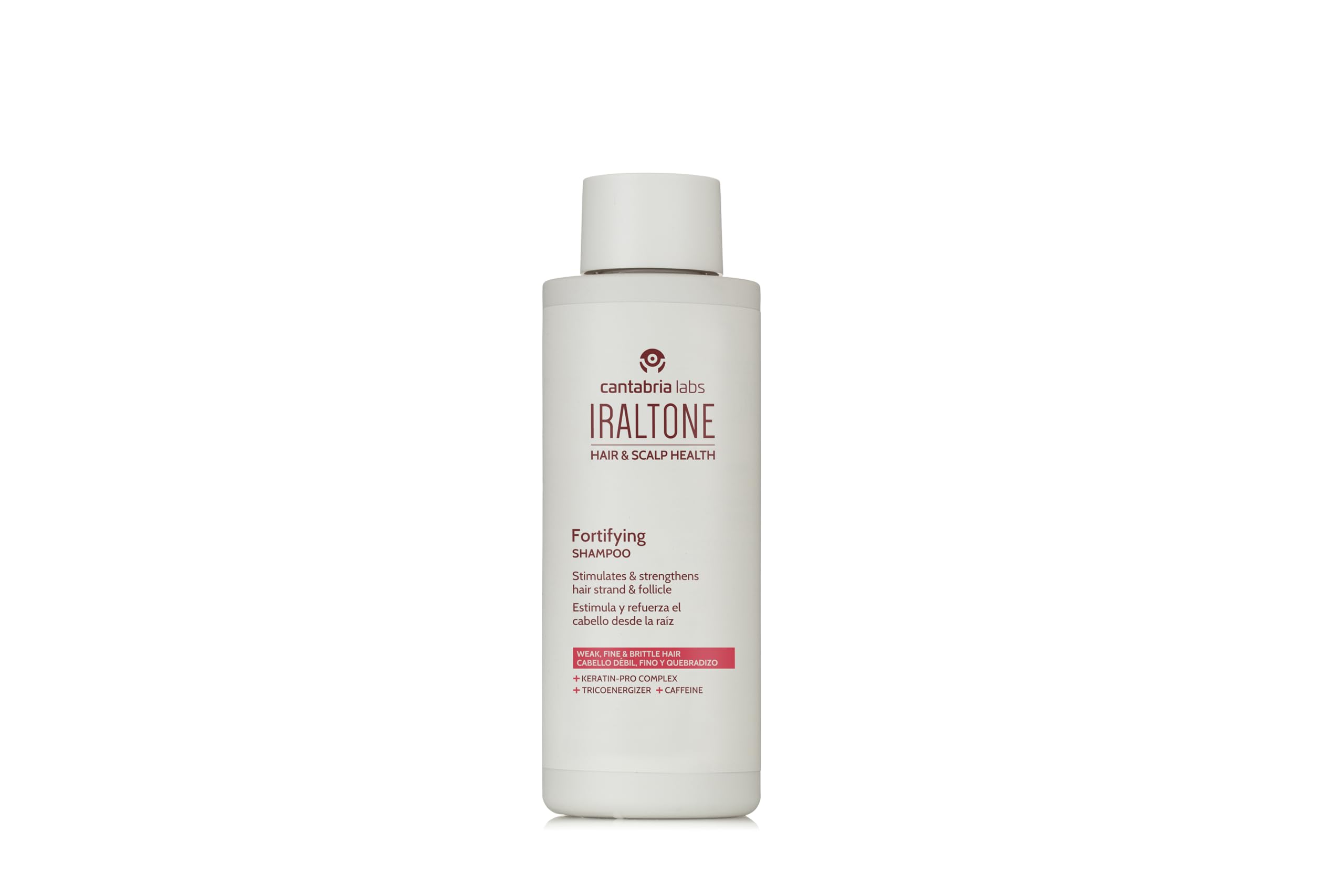 IRALTONE Fortifying Shampoo bottle close-up highlighting nourishing formula for healthier hair