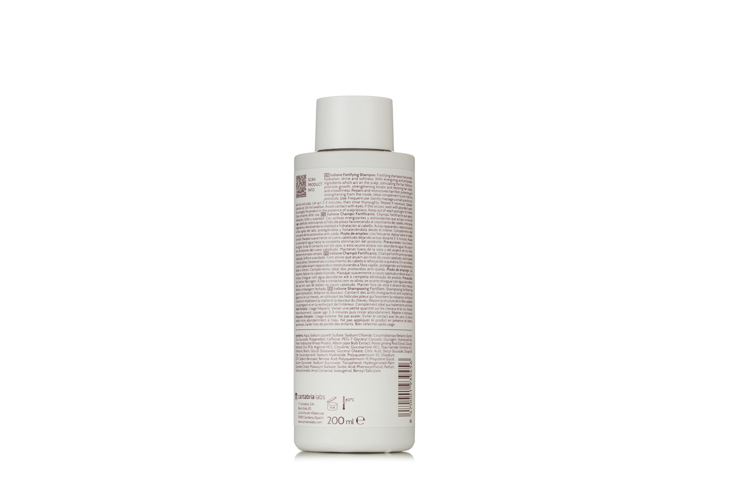 IRALTONE Fortifying Shampoo rich lather and foam highlighting cleansing and vitality boost