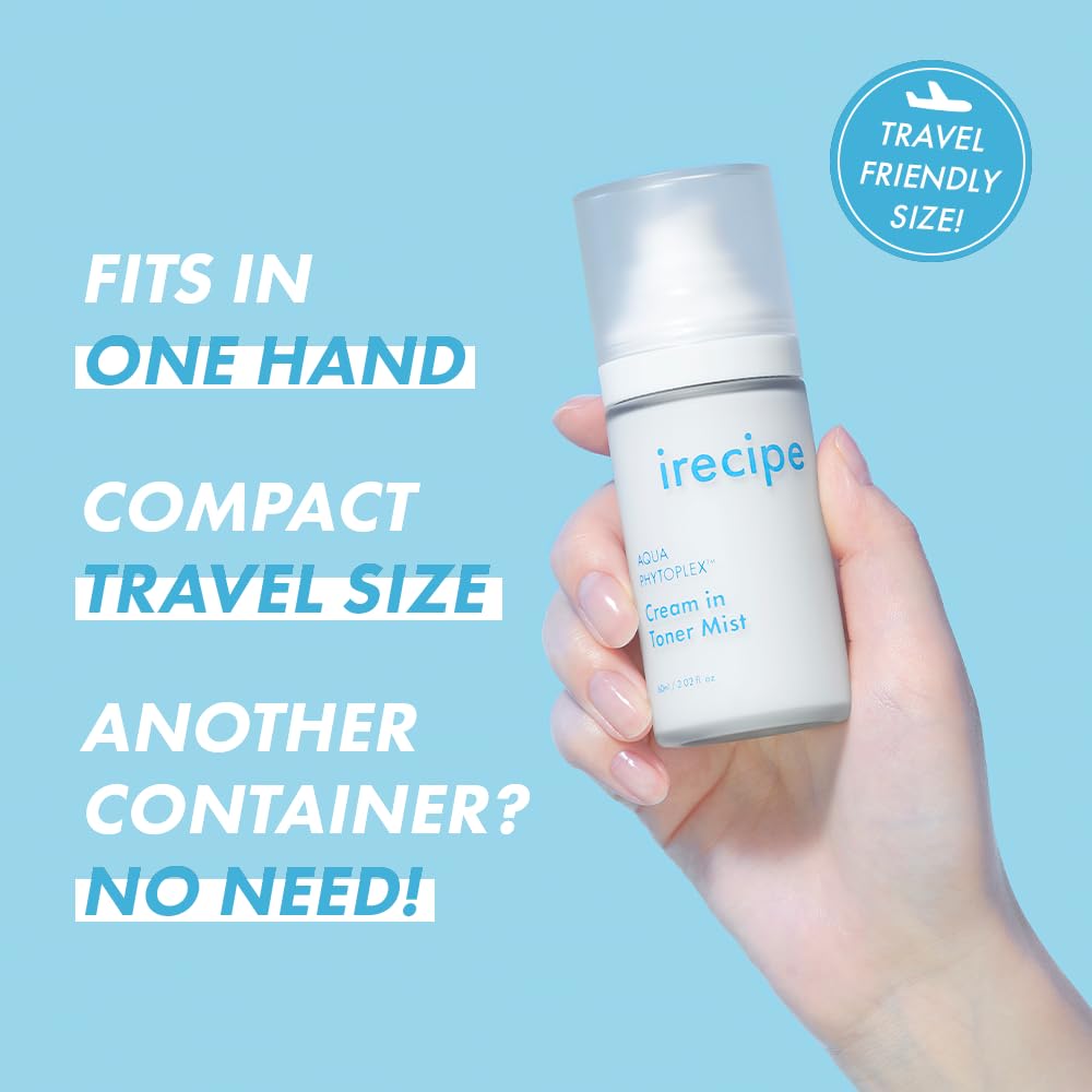 IRECIPE Aqua Phytoplex Cream in Toner Mist micro-mist close-up implies fast absorption.