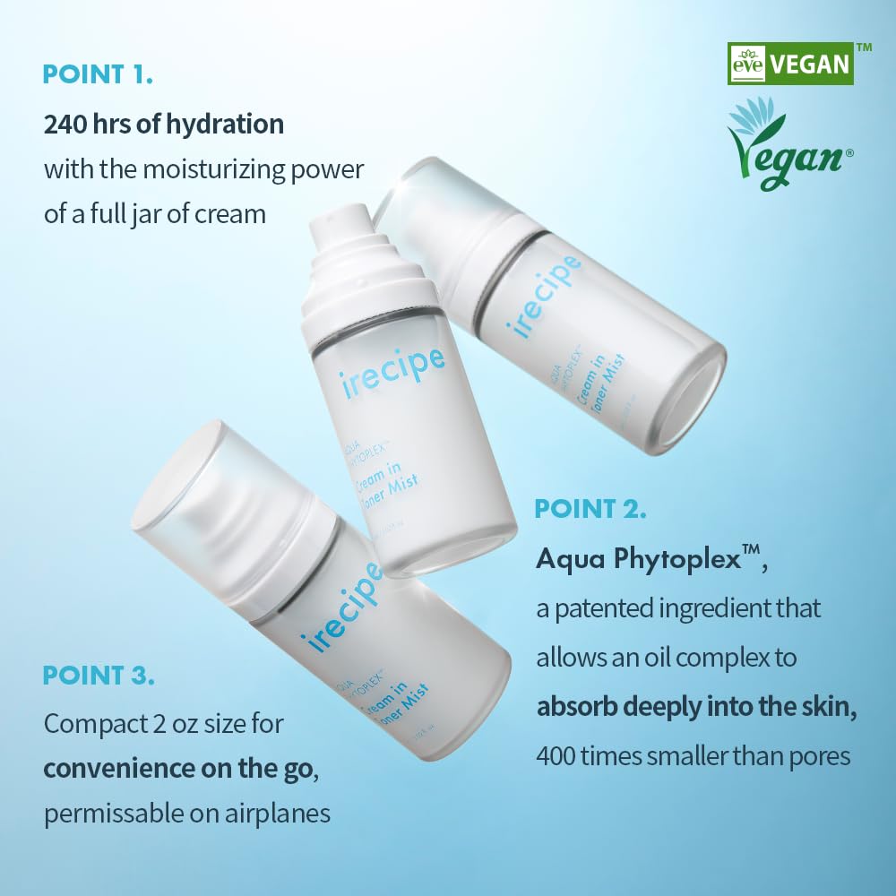 IRECIPE Aqua Phytoplex Cream in Toner Mist mist spray captures refreshing mid-day hydration.