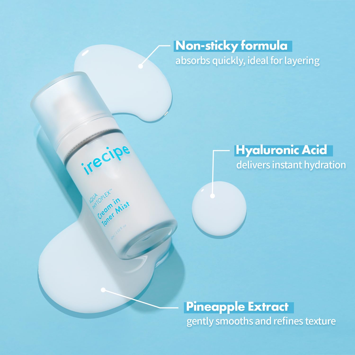 IRECIPE Aqua Phytoplex Cream in Toner Mist unscented label shot emphasizes clean beauty promise.