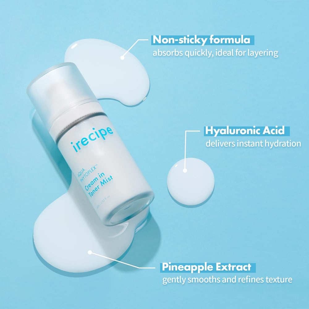 IRECIPE Aqua Phytoplex Cream in Toner Mist unscented label shot emphasizes clean beauty promise.
