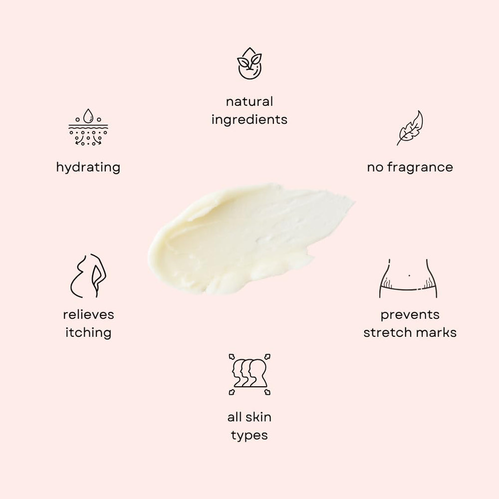 Irene Organics belly butter hands holding jar for portable skincare