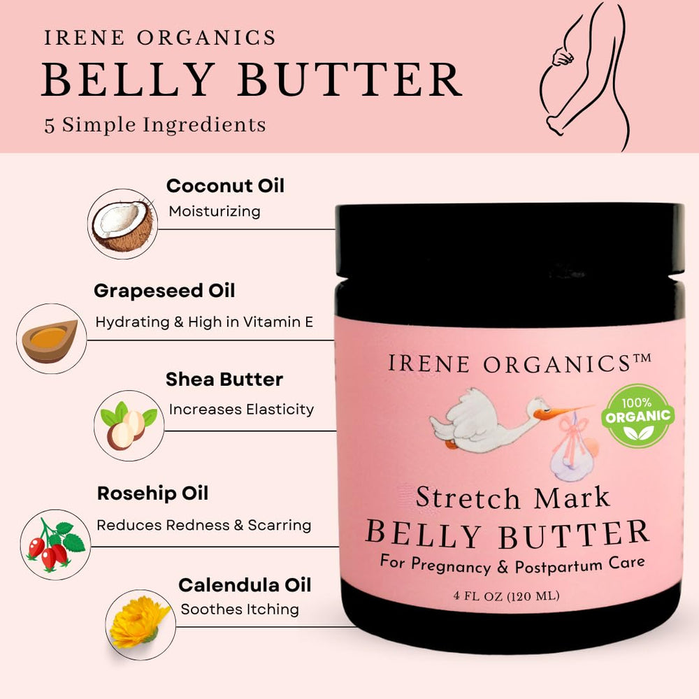 Irene Organics belly butter skin hydration on belly area