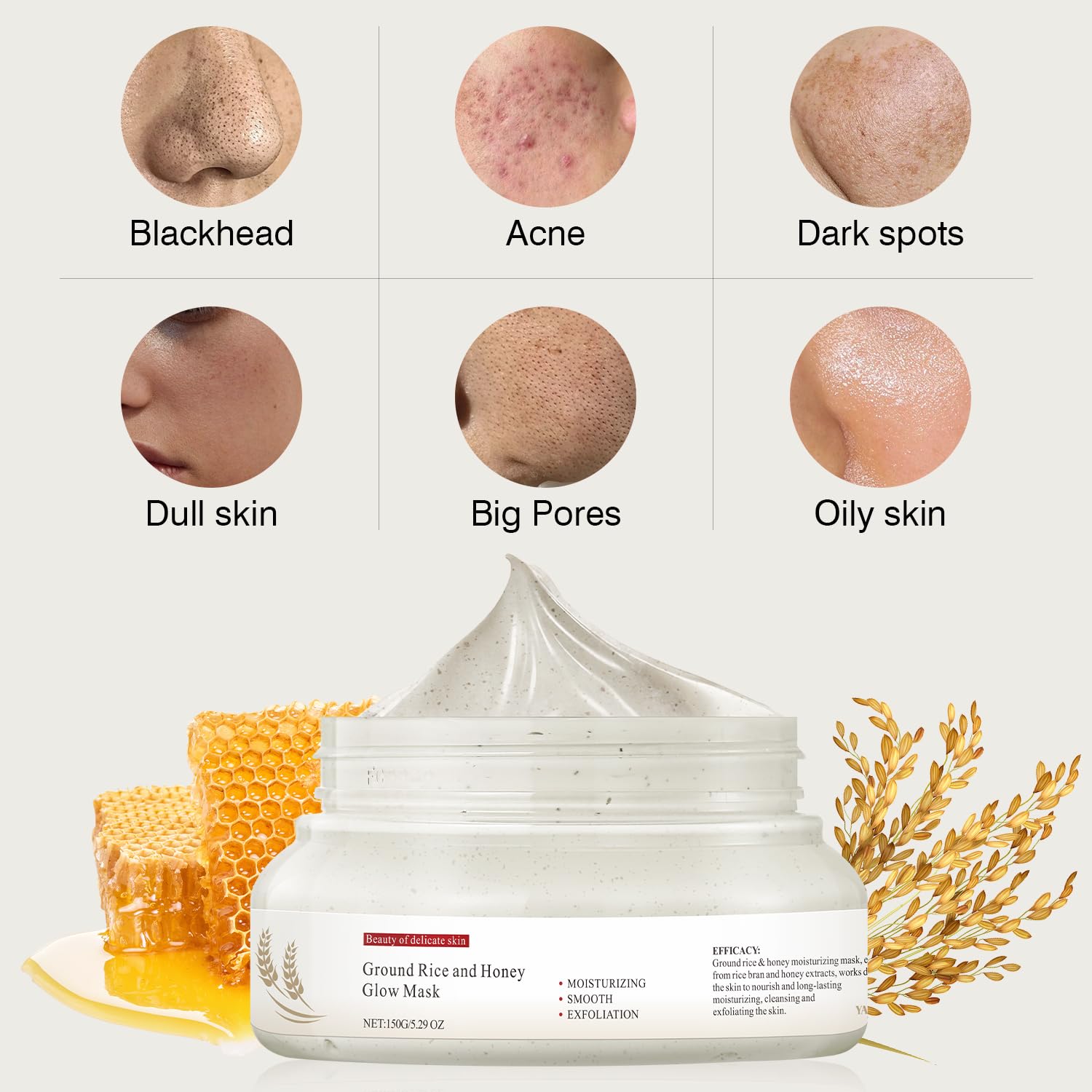 IREV Face Mask ingredients rice honey visible indicating brightening and nourishment